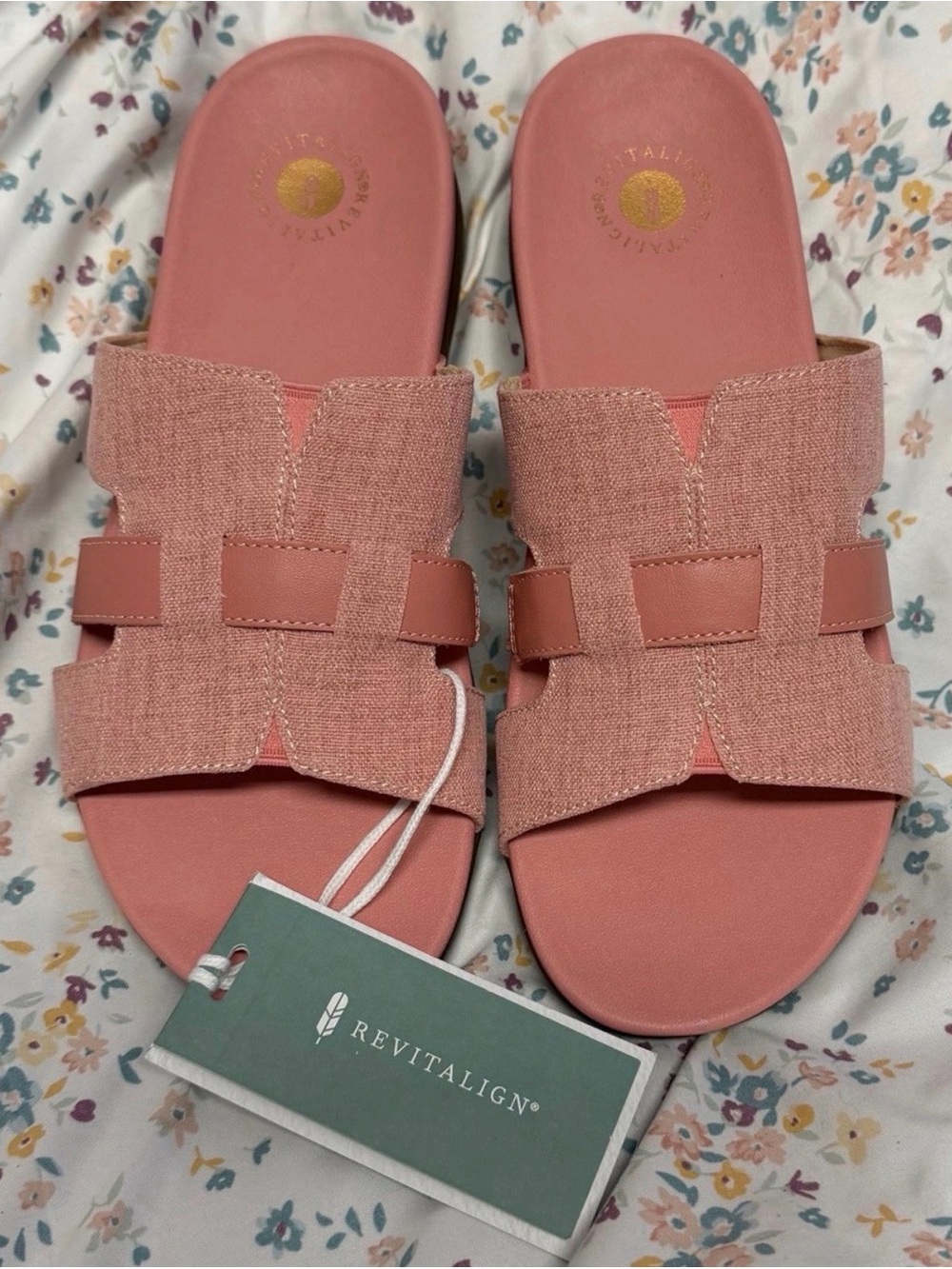REVITALIGN Coral Pink Woven Slide Sandals